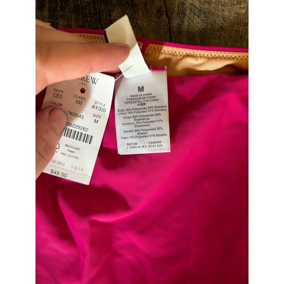 J Crew High Waisted Tie Waist Bikini Bottoms Fuchsia Pink Size M Style AY335 - Picture 2 of 4